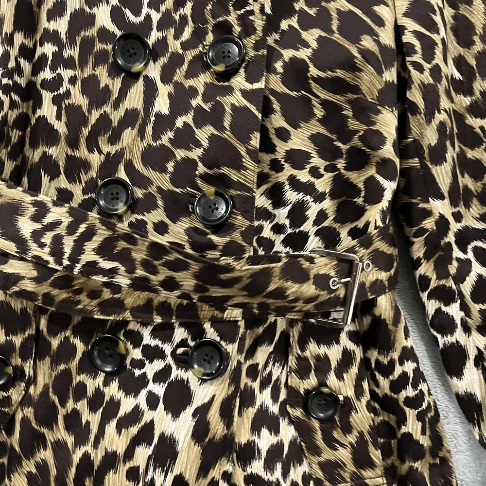 Michael Kors Trench Coat Womens PP Multi Leopard Cotton Belted Double Breasted